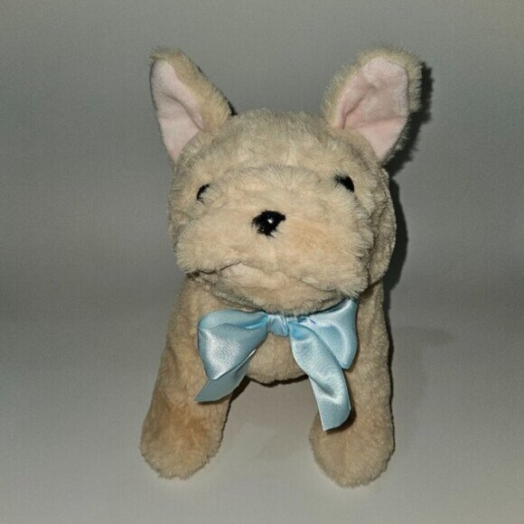 Jacques Little Lilly Tan French Bulldog Puppy Dog Plush Blue Bow 10" Stuffed Toy - Picture 5 of 12